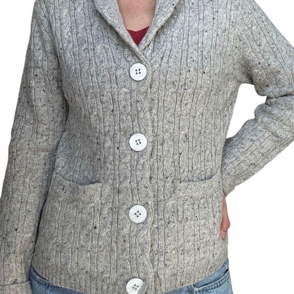 Irelandseye Gray Wool Cashmere Cardigan Sweater Irish Fisherman Size Medium Aran - Picture 2 of 10